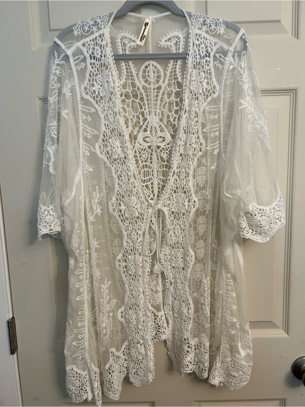 Shoreline White Crochet Lace Sheer shrug- long 2X